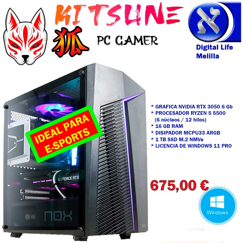 PC GAMER KITSUNE RYZEN 5 5500 NVIDIA RTX 3050