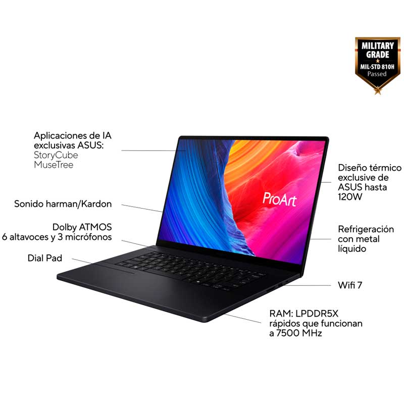 ORDENADOR PORTATIL ASUS PROART H7606WP-SC104W AI R9 HX370 32GB 1TB RTX5070 16"OLED W11H