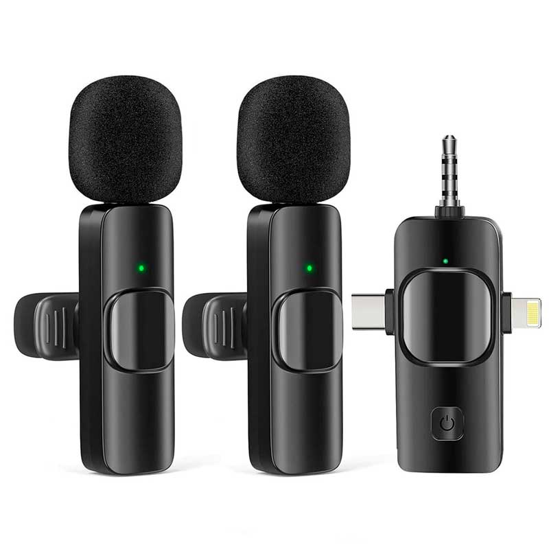 KIT 2 MICROFONOS LAVALIER INALAMBRICOS TRIPLE CONEXION
